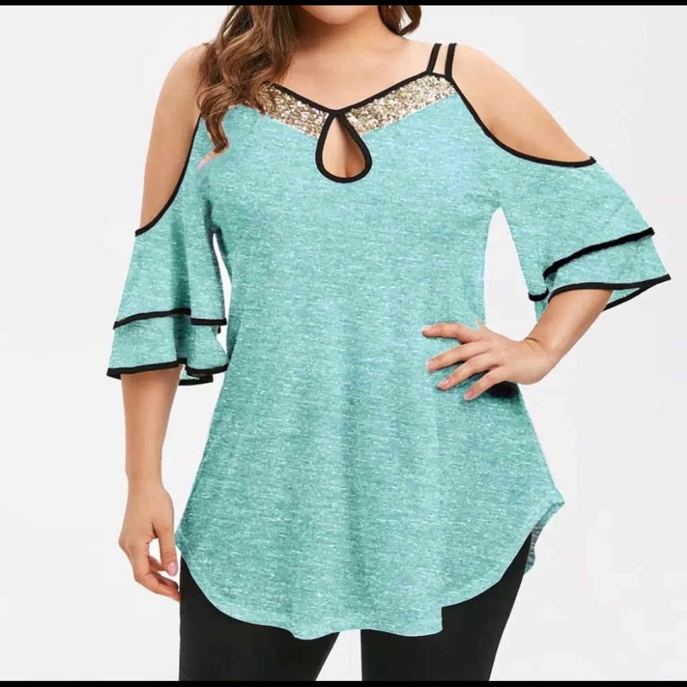 Teal- Cold Shoulder Women’s Blouse